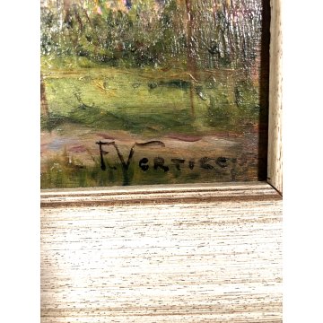 ANTICO QUADRO OLIO Francesco Vertice PAESAGGIO MONTANO PRIMAVERA BAITE ALPI '800