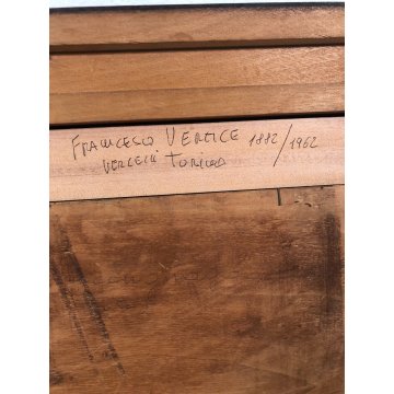 ANTICO QUADRO OLIO Francesco Vertice PAESAGGIO MONTANO PRIMAVERA BAITE ALPI '800