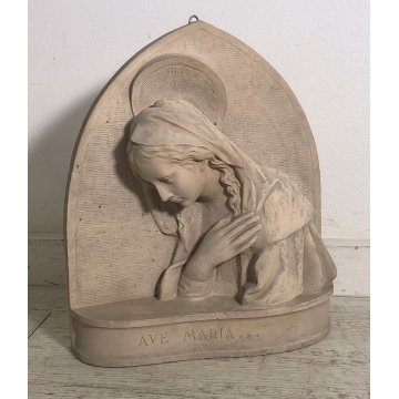 GRANDE SCULTURA TERRACOTTA MADONNA AVE MARIA PLACCA BASSORILIEVO 30 KG  1900 OLD