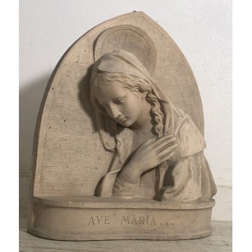 GRANDE SCULTURA TERRACOTTA MADONNA AVE MARIA PLACCA BASSORILIEVO 30 KG  1900 OLD