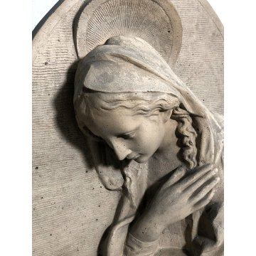 GRANDE SCULTURA TERRACOTTA MADONNA AVE MARIA PLACCA BASSORILIEVO 30 KG  1900 OLD