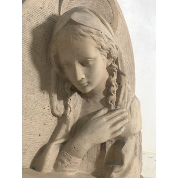 GRANDE SCULTURA TERRACOTTA MADONNA AVE MARIA PLACCA BASSORILIEVO 30 KG  1900 OLD