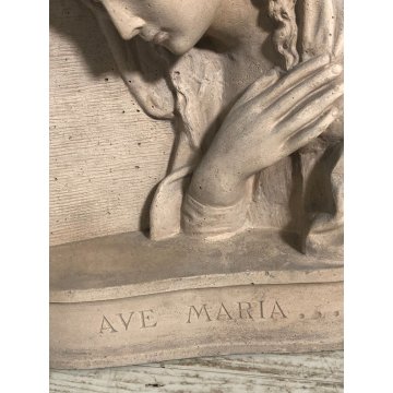 GRANDE SCULTURA TERRACOTTA MADONNA AVE MARIA PLACCA BASSORILIEVO 30 KG  1900 OLD