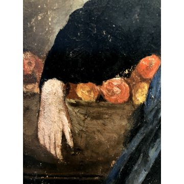 ANTICO QUADRO DIPINTO OLIO RITRATTO FIGURA GIOVANE DONNA CONTADINA OLANDESE '800