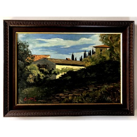 ANTICO QUADRO DIPINTO PAESAGGIO CAMPAGNA CASALI TOSCANA FIRMATO MACCHIAIOLO '900