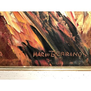 GRANDE QUADRO OLIO TELA Mario Berrino RITRATTO CONTADINI RACCOLTO CAMPO DI GRANO