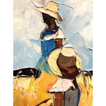 GRANDE QUADRO OLIO TELA Mario Berrino RITRATTO CONTADINI RACCOLTO CAMPO DI GRANO