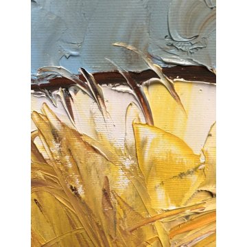 GRANDE QUADRO OLIO TELA Mario Berrino RITRATTO CONTADINI RACCOLTO CAMPO DI GRANO