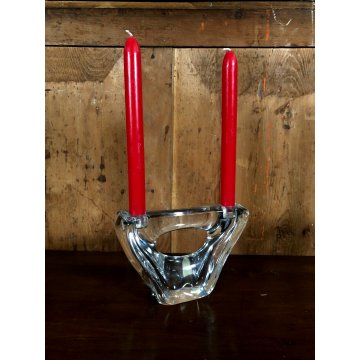 PORTACANDELE VINTAGE CRISTALLO DESIGN Daum France DUE LUMI  12,5 cm/h ANNI 60/70