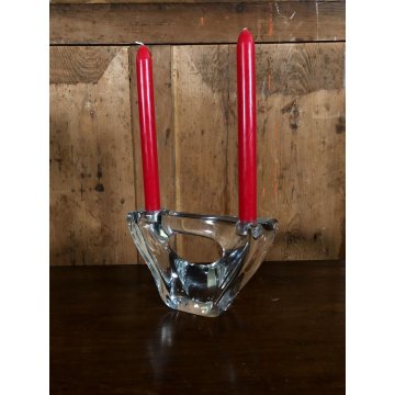 PORTACANDELE VINTAGE CRISTALLO DESIGN Daum France DUE LUMI  12,5 cm/h ANNI 60/70
