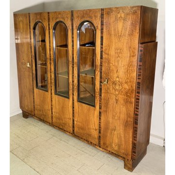 ARMADIO VETRINA ART DECO ANNI 30 LEGNO NOCE RADICA BIGLIA MOBILI CANTU DISPENSA
