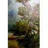 ANTICO QUADRO DIPINTO OLIO CORNICE PAESAGGIO MONTAGNA CAMPO DI GRANO RADURA