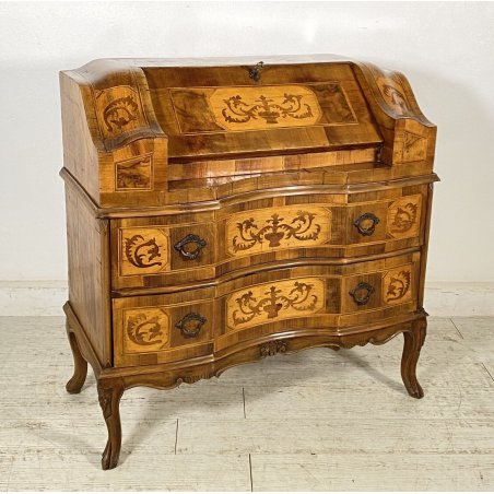 ANTICO MOBILE RIBALTA SCRITTOIO INTARSIATO LEGNO PRIMI 1900 SECRETAIRE LASTRONAT