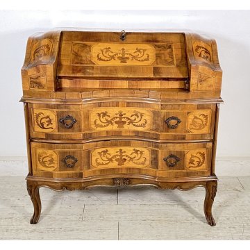 ANTICO MOBILE RIBALTA SCRITTOIO INTARSIATO LEGNO PRIMI 1900 SECRETAIRE LASTRONAT