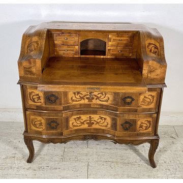 ANTICO MOBILE RIBALTA SCRITTOIO INTARSIATO LEGNO PRIMI 1900 SECRETAIRE LASTRONAT