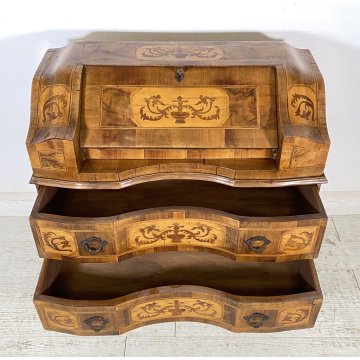 ANTICO MOBILE RIBALTA SCRITTOIO INTARSIATO LEGNO PRIMI 1900 SECRETAIRE LASTRONAT