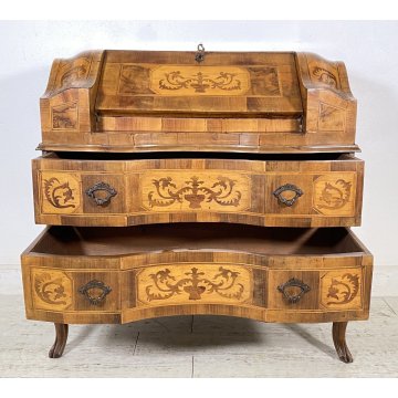 ANTICO MOBILE RIBALTA SCRITTOIO INTARSIATO LEGNO PRIMI 1900 SECRETAIRE LASTRONAT