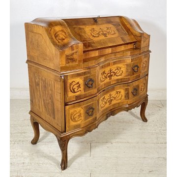 ANTICO MOBILE RIBALTA SCRITTOIO INTARSIATO LEGNO PRIMI 1900 SECRETAIRE LASTRONAT