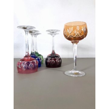 SET 6 CALICI BICCHIERI CRISTALLO VINTAGE CUT TO CLEAR MULTICOLORE GERMANY '50