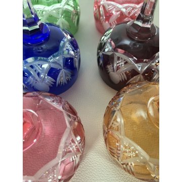 SET 6 CALICI BICCHIERI CRISTALLO VINTAGE CUT TO CLEAR MULTICOLORE GERMANY '50