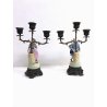 COPPIA CANDELABRO FIGURA PORCELLANA STATUINA VINTAGE DAMA CAVALIERE 3 LUMI '900