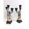 COPPIA CANDELABRO FIGURA PORCELLANA STATUINA VINTAGE DAMA CAVALIERE 3 LUMI '900
