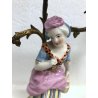 COPPIA CANDELABRO FIGURA PORCELLANA STATUINA VINTAGE DAMA CAVALIERE 3 LUMI '900