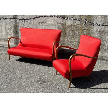 SALOTTO DIVANO POLTRONA DESIGN VINTAGE ANNI 60 STOFFA LEGNO SOFA ARMCHAIR EPOCA