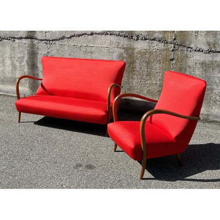 SALOTTO DIVANO POLTRONA DESIGN VINTAGE ANNI 60 STOFFA LEGNO SOFA ARMCHAIR EPOCA