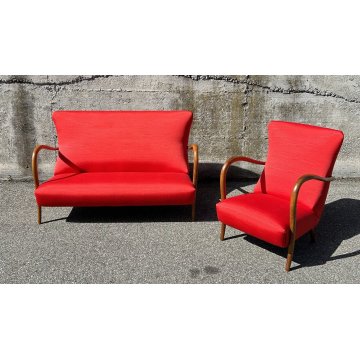 SALOTTO DIVANO POLTRONA DESIGN VINTAGE ANNI 60 STOFFA LEGNO SOFA ARMCHAIR EPOCA
