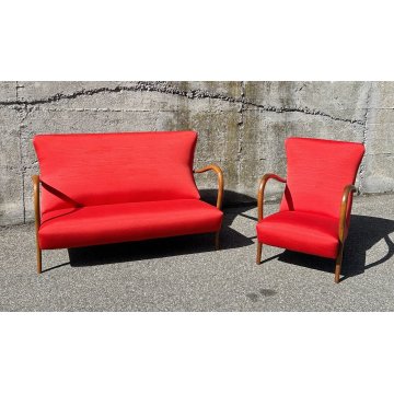 SALOTTO DIVANO POLTRONA DESIGN VINTAGE ANNI 60 STOFFA LEGNO SOFA ARMCHAIR EPOCA