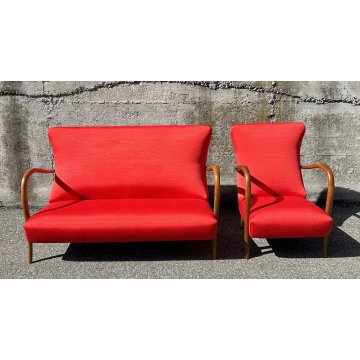 SALOTTO DIVANO POLTRONA DESIGN VINTAGE ANNI 60 STOFFA LEGNO SOFA ARMCHAIR EPOCA