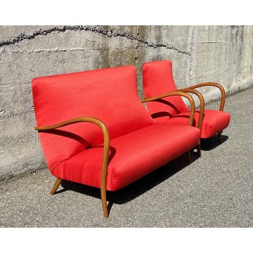 SALOTTO DIVANO POLTRONA DESIGN VINTAGE ANNI 60 STOFFA LEGNO SOFA ARMCHAIR EPOCA