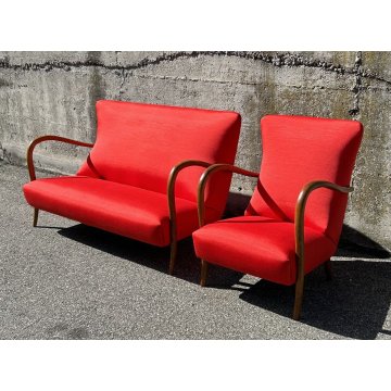 SALOTTO DIVANO POLTRONA DESIGN VINTAGE ANNI 60 STOFFA LEGNO SOFA ARMCHAIR EPOCA