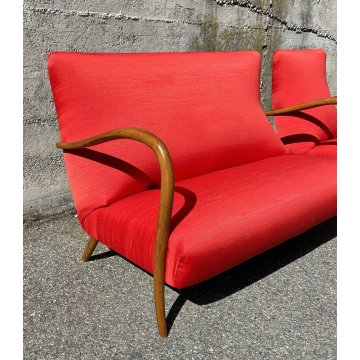 SALOTTO DIVANO POLTRONA DESIGN VINTAGE ANNI 60 STOFFA LEGNO SOFA ARMCHAIR EPOCA
