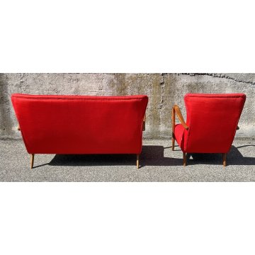 SALOTTO DIVANO POLTRONA DESIGN VINTAGE ANNI 60 STOFFA LEGNO SOFA ARMCHAIR EPOCA