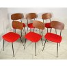 SET 6 SEDIA DESIGN VINTAGE FERRO LEGNO STOFFA ROSSA CHAIR ANNI 60/70 SALOTTO OLD