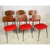 SET 6 SEDIA DESIGN VINTAGE FERRO LEGNO STOFFA ROSSA CHAIR ANNI 60/70 SALOTTO OLD