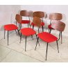 SET 6 SEDIA DESIGN VINTAGE FERRO LEGNO STOFFA ROSSA CHAIR ANNI 60/70 SALOTTO OLD