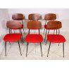 SET 6 SEDIA DESIGN VINTAGE FERRO LEGNO STOFFA ROSSA CHAIR ANNI 60/70 SALOTTO OLD