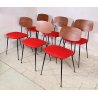 SET 6 SEDIA DESIGN VINTAGE FERRO LEGNO STOFFA ROSSA CHAIR ANNI 60/70 SALOTTO OLD