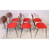 SET 6 SEDIA DESIGN VINTAGE FERRO LEGNO STOFFA ROSSA CHAIR ANNI 60/70 SALOTTO OLD