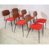 SET 6 SEDIA DESIGN VINTAGE FERRO LEGNO STOFFA ROSSA CHAIR ANNI 60/70 SALOTTO OLD