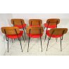 SET 6 SEDIA DESIGN VINTAGE FERRO LEGNO STOFFA ROSSA CHAIR ANNI 60/70 SALOTTO OLD
