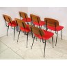 SET 6 SEDIA DESIGN VINTAGE FERRO LEGNO STOFFA ROSSA CHAIR ANNI 60/70 SALOTTO OLD