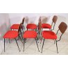 SET 6 SEDIA DESIGN VINTAGE FERRO LEGNO STOFFA ROSSA CHAIR ANNI 60/70 SALOTTO OLD