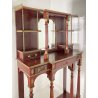 ANTICA CONSOLLE ETAGERE SPECCHIO ALZATA MOGANO PRIMI 1900 DECORI BRONZO CASSETTI