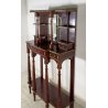 ANTICA CONSOLLE ETAGERE SPECCHIO ALZATA MOGANO PRIMI 1900 DECORI BRONZO CASSETTI