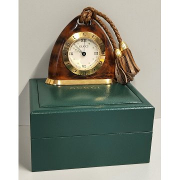 Gucci OROLOGIO TAVOLO quartz SVEGLIA VIAGGIO RADICA ORO vintage BOX GREEN
