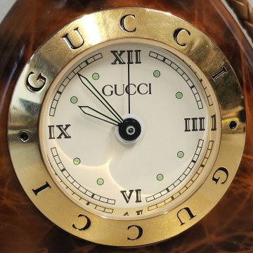 Gucci OROLOGIO TAVOLO quartz SVEGLIA VIAGGIO RADICA ORO vintage BOX GREEN